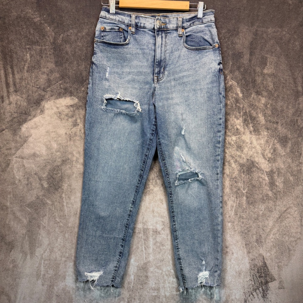 Aeropostale Curvy Mom Jean Womens Blue Curvy 10 Reg Distressed High Rise Denim